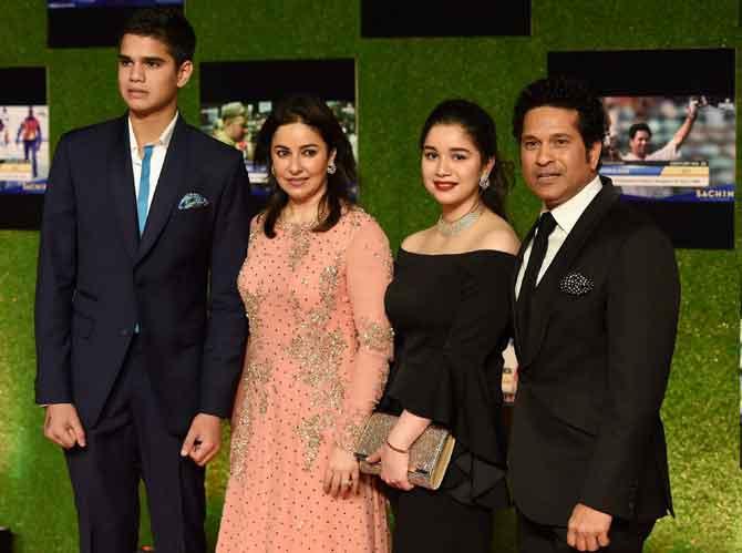 In picture: Arjun Tendulkar with his mother Anjali, sister Sara and father Sachin during a movie screening