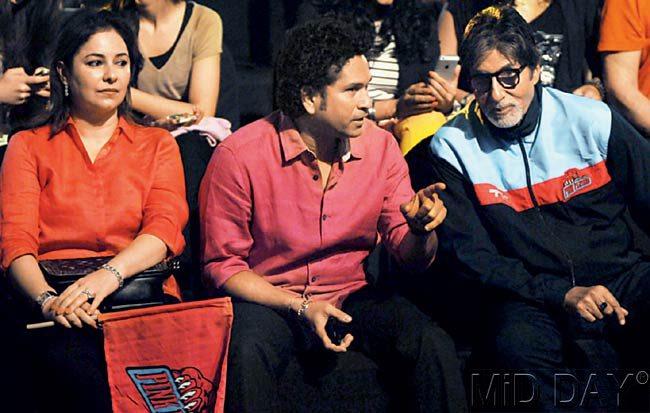 In picture: Anjali and Sachin Tendulkar with Amitabh Bachchan at an event