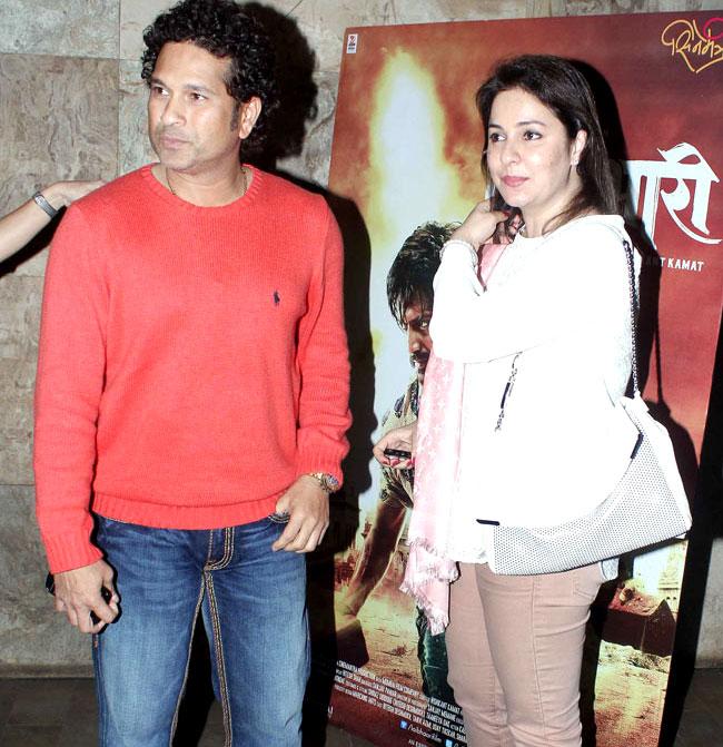 In picture: Sachin Tendulkar and Anjali at the screening of 'Lai Bhaari'