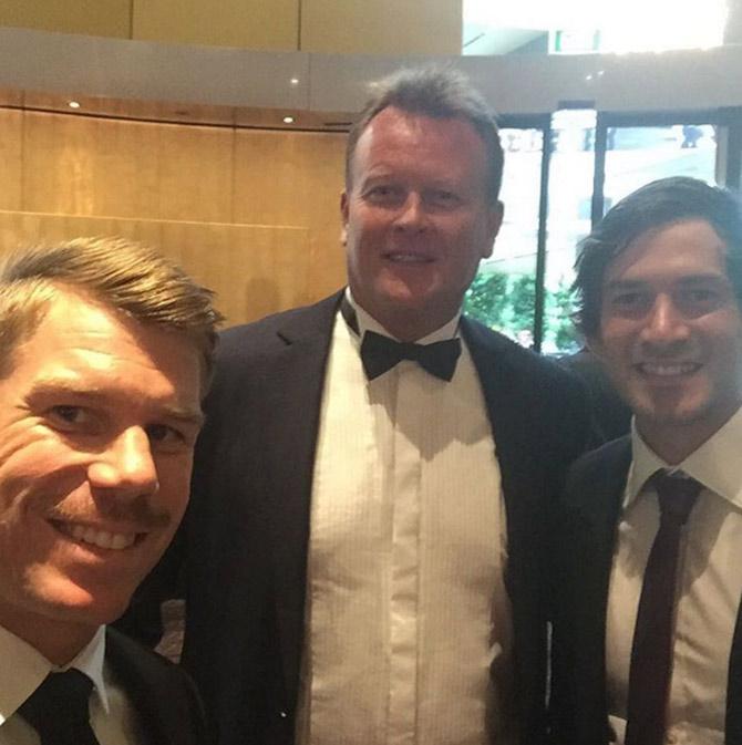 David Warner clicks a selfie with Joe Burns and Damien Mednis. (Pic Courtesy/ David Warner's instagram account)