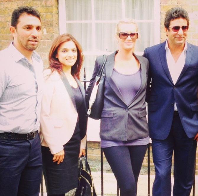 In picture: Azhar Mahmood and Ebba Qureshi with Wasim Akram and his wife Shaniera