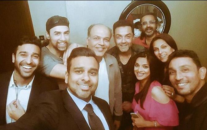 In picture: Azhar Mahmood and Ebba with Bobby Deol, Ashutosh Gowariker and others