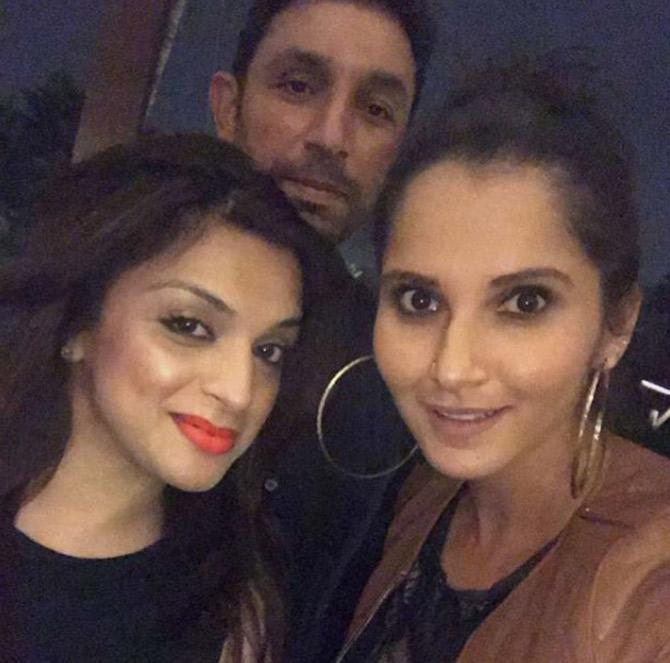 In picture: Azhar Mahmood and Ebba Qureshi with Sania Mirza. It was captioned: Too much love in this pic