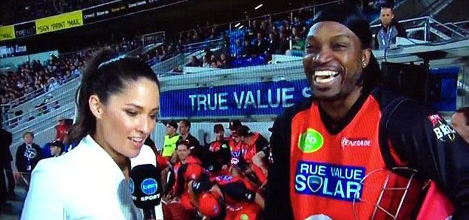 In January 2016, Chris Gayle had made sexist remarks to a female pitch-reporter also asking her out for a drink. Gayle was later fined by his BBL team Renegades. (Pic/ Agencies)