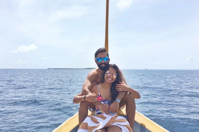 In picture: Dipika Pallikal with her husband and Indian cricketer Dinesh Karthik on a yacht