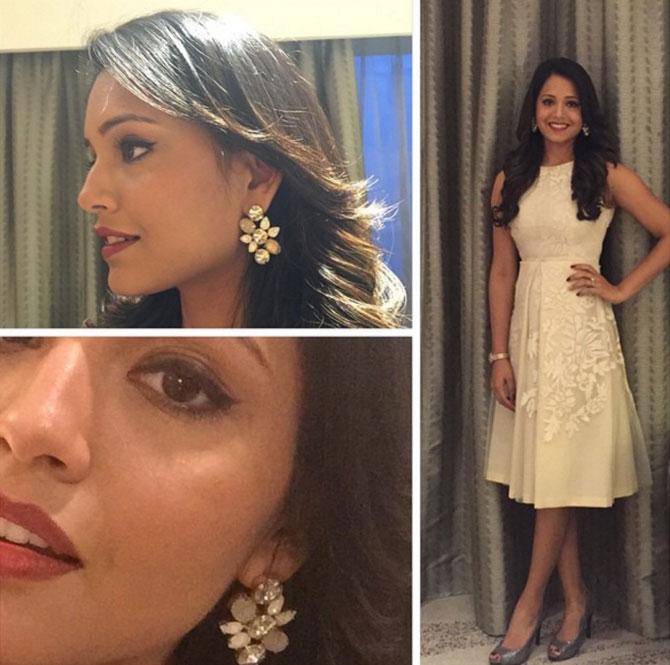 In picture: Dipika Pallikal showing off her ear-rings and her hairdo