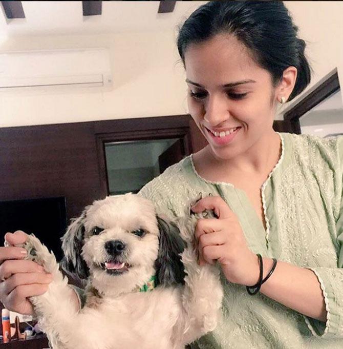 In picture: Saina Nehwal with her pet dog 'Chopsy'