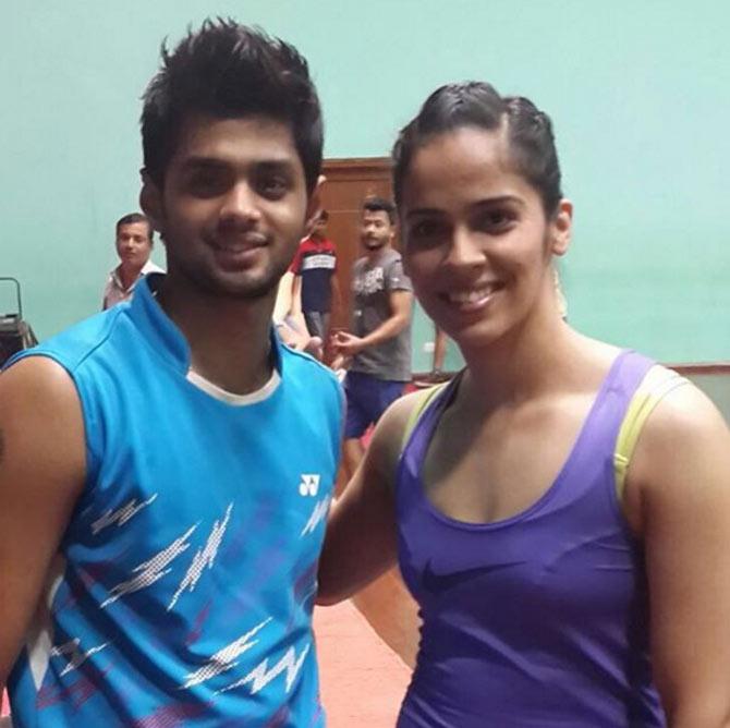 In picture: Saina Nehwal with fellow Indian shuttler Sai Praneeth