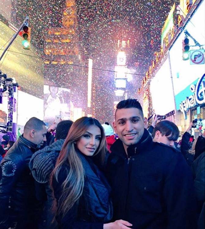 Though Amir Khan was born in England, his roots belong to a Punjabi Rajput family. Amir Khan and Faryal Makhdoom during New Year in New York.