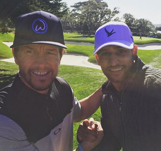 In picture: When Amir Khan bumped into Mark Wahlberg while playing golf.