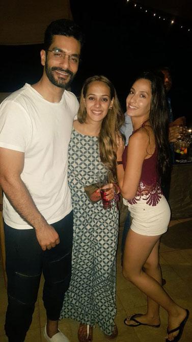 Hazel with Angad Bedi and Nora Fatehi