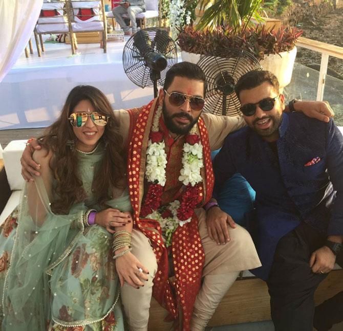 Yuvraj Singh with Rohit Sharma and Ritika Sajdeh