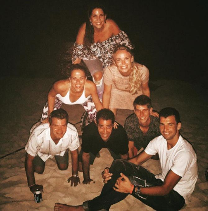 In picture: Caroline Wozniacki enjoying some beach time with her close buddies