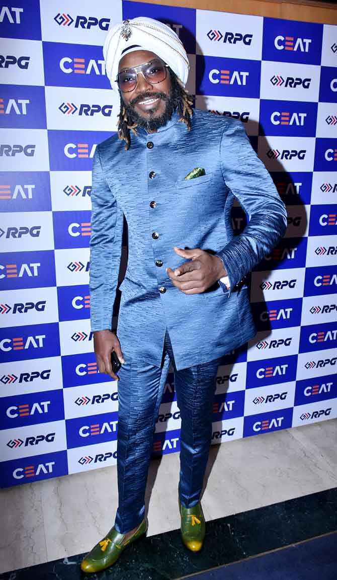 Chris Gayle arrived wearing ethnic navy blue Indian wear and sported a cool white turban. Chris Gayle, who was purchased by Punjab during the T20 players auction, answered all his critics and doubters by putting up a stellar show with 368 runs in 11 matches including an unbeaten 104