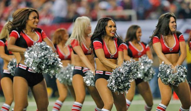 The Atlanta Falcons cheerleaders perform during the game against the Carolina Panthers at Georgia Dome