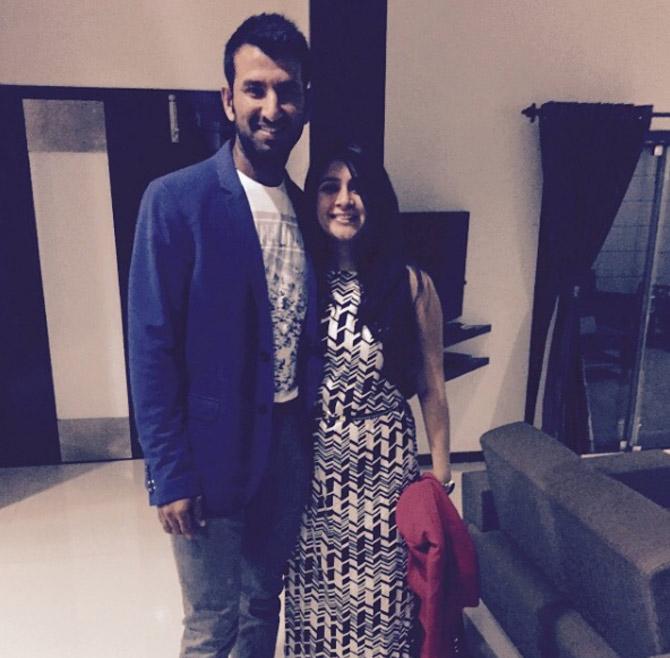 Cheteshwar Pujara posted this picture with wife Puja Pabari before heading out to a night-club to party