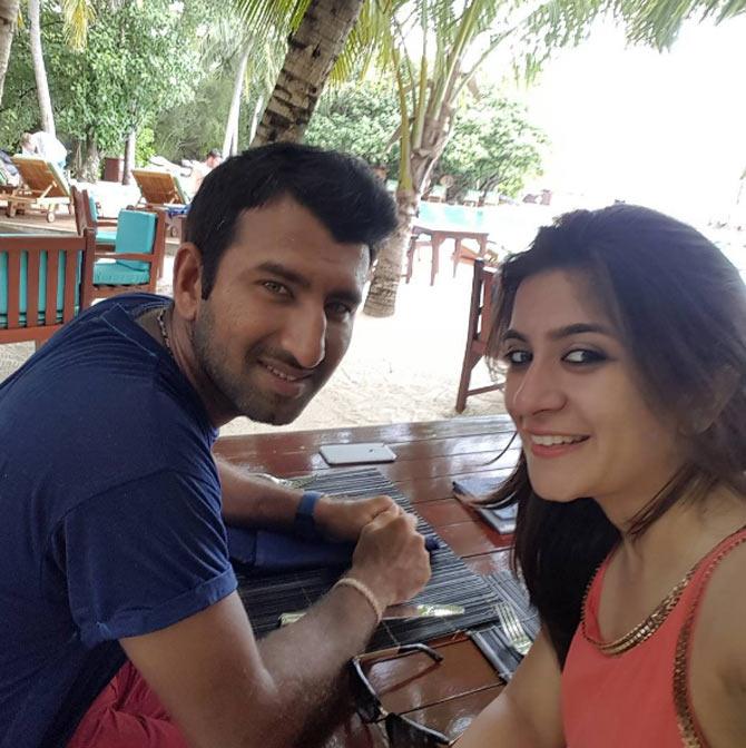 Cheteshwar Pujara once gave a tribute to his wife on social media, which,  'Here's to the happiest face in the family, a person who is ever-smiling and making others laugh, a company I would always like in my happy and sad moments. She is someone who is more than my better half, a true friend & companion, a mother any child would be blessed to have, a daughter-in-law who discusses more cricket with my father than me, a daughter my in-laws are always missing (since she enjoys traveling with me) and finally a woman who I admire greatly and whose qualities can't be described in a birthday caption. Here's wishing my love @puja_pabari a very happy birthday, to many more years of happiness!' In pic: Cheteshwar Pujara posted this picture with a cheeky caption, which read, 'Cant decide whats better #theview or #thefood....ohhh i forgot or #thedate'