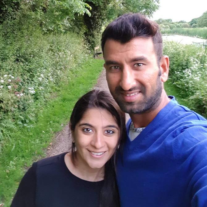 Cheteshwar Pujara posted this picture with Puja Pabari while out on a walk. He wrote, 'Lovely Days don't Come to you, You should walk to them- #rumi #longwalks #togetherness'