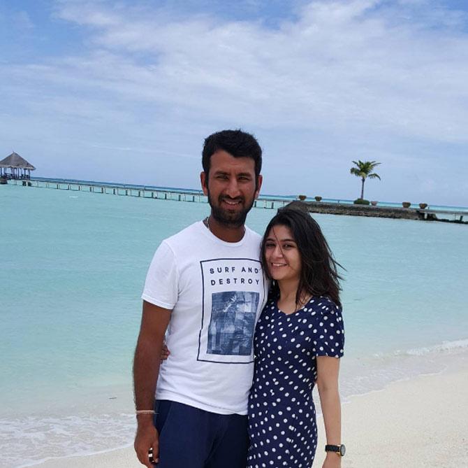 Cheteshwar Pujara captioned this picture from a beautiful locale on Puja's birthday. He wrote, 'Happiest birthday to my charming wife...wish u all the happiness #happyhappy #lifeline #happymoments #togetherforever'