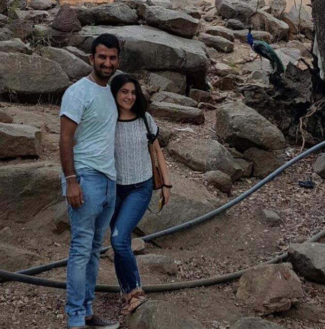 Cheteshwar Pujara posted this picture with Puja Pabari during a vacay. He hashtagged, '#birdwatching #picoftheday #sunday #nature #blissful #latergram'
