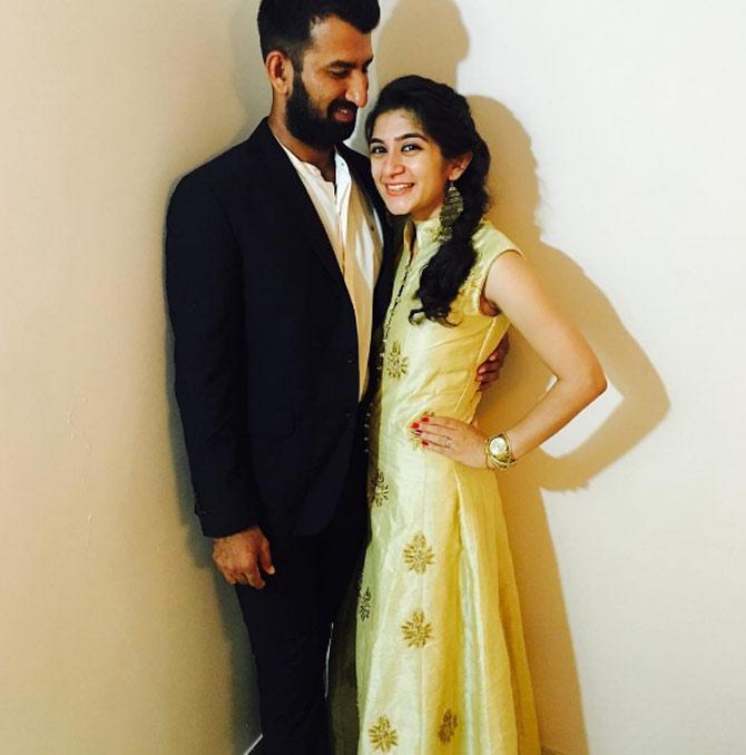 Cheteshwar Pujara claims his wife is a live wire, as he captioned this picture, 'Never a dull moment with her around #aboutlastnight #igers #fulloflife #nofilterneeded'