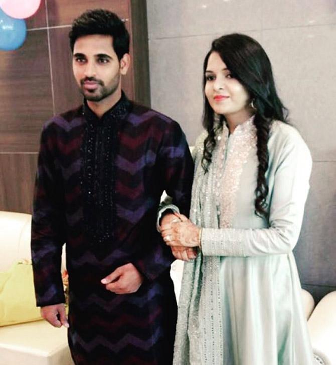 Bhuvneshwar Kumar-Nupur Nagar Indian pacer Bhuvneshwar Kumar got engaged to Nupur Nagar in Greater Noida and the couple later got married in Meerut on 23 November 2017. Nupur Nagar keeps posting pictures with her cricketer husband on Instagram. Pic/ Bhuvneshwar Kumar's Instagram)