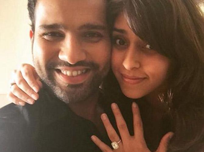 Rohit Sharma-Ritika Sajdeh Known as 'Hitman' of the Indian team, Mumbai-based cricketer Rohit Sharma and his childhood best friend Ritika Sajdeh were married on December 13, 2015. Ritika was a marketing professional before getting married to the cricket star. The couple were blessed with a baby girl named Samaira in January 2019. Pic Courtesy/ Rohit Sharma's Twitter