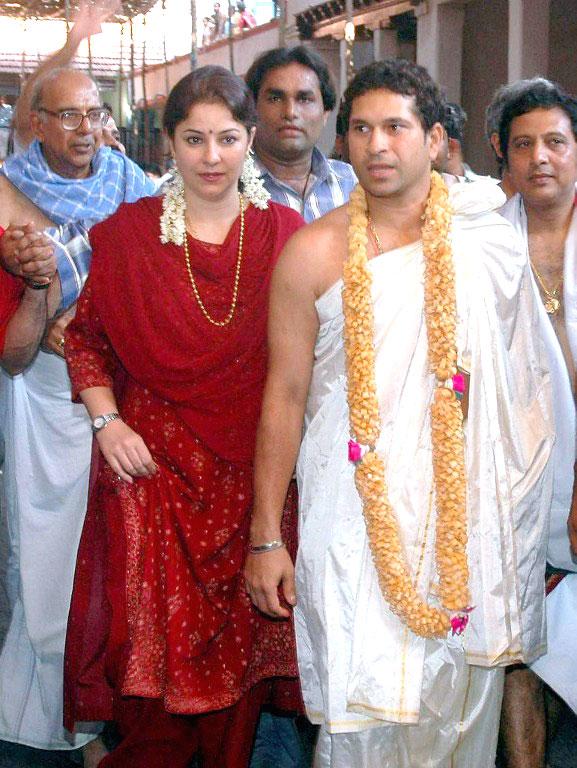 Sachin Tendulkar-Anjali Tendulkar Sachin Tendulkar married wife Anjali on May 24, 1995, and the couple has never looked back since. Anjali has set an example for cricket WAGs as she creates the perfect balance between her personal and professional life. Sachin and Anjali Tendulkar have two children - a girl, Sara and a boy, Arjun. Pic/ AFP