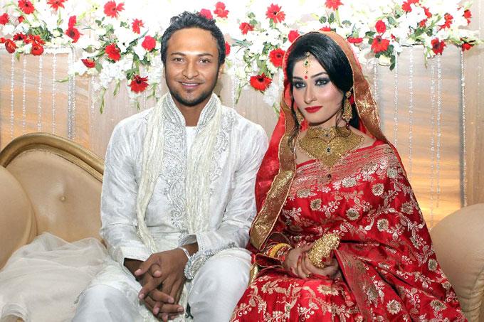 Shakib Al Hasan-Umme Ahmed Shishir Former Bangladesh skipper Shakib Al Hasan chose a special day to tie the knot. His wedding to girlfriend Umme Ahmed Shishir, a US national, took place in Dhaka on 12.12.12. The couple has a daughter named Alaina Hasan Abri. Pic/ AFP