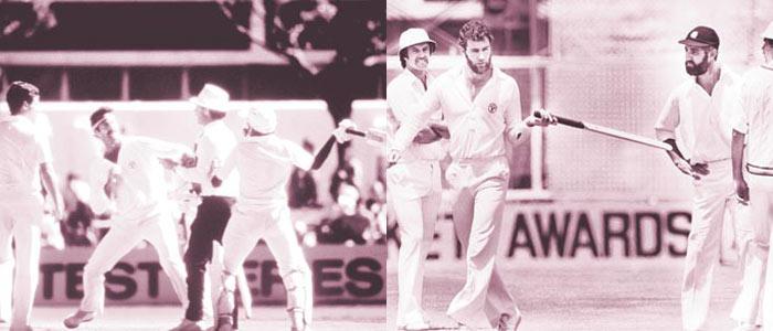 Dennis Lillee: One of Australiau2019s all-time great fast bowlers, Lillee used an aluminium bat (right) during a Test at the WACA against England in 1979, which created quite a stir. At the same venue a couple of years later, he kicked Javed Miandad (left)