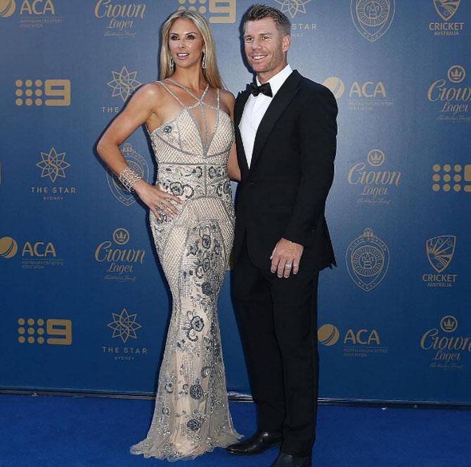 Candice and David Warner at an event where he won the Allan Border medal