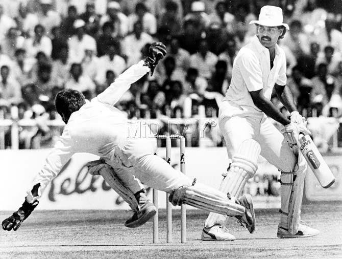Dilip Vengsarkar earned the unique distinction of scoring three Test centuries at Lord's Cricket Ground - the most by a visiting cricketer at the venue. In picture: Dilip Vengsarkar battling Pakistan in a match held in Sharjah