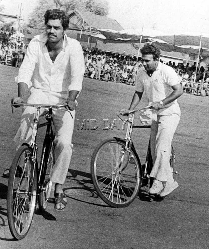 Dilip Vengsarkar has a staggering 55 centuries and 87 fifties in first-class cricket.rnIn picture: Dilip Vengsarkar cycling along with Sunil Gavaskar at a benefit match at Kolhapur ((Pic/ Mukesh Parpiani)