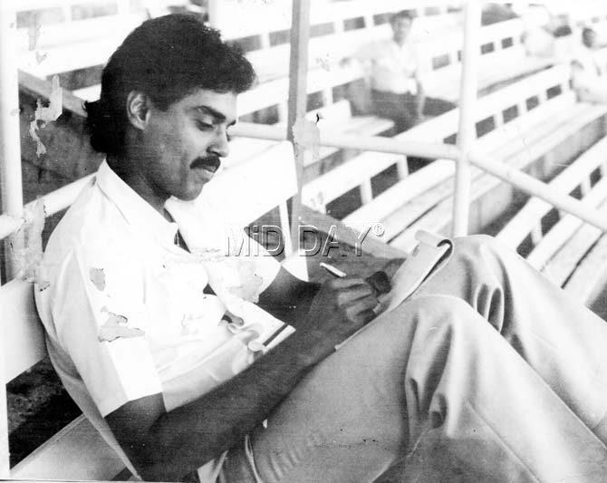 Dilip Vengsarkar's highest Test score is 166. He has 17 Test hundreds and 35 fifties to his name. In picture: Dilip Vengsarkar writing a column during his playing days at the Wankhede stadium