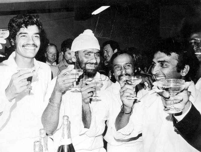 During the late 70s and early 80s, Dilip Vengsarkar was a key player in India's batting line-up. In picture: Dilip Vengsarkar celebrating India's victory at Sydney with (left to right) skipper Bishan Singh Bedi, Syed Kirmani and Sunil Gavaskar in the 1977-78 series