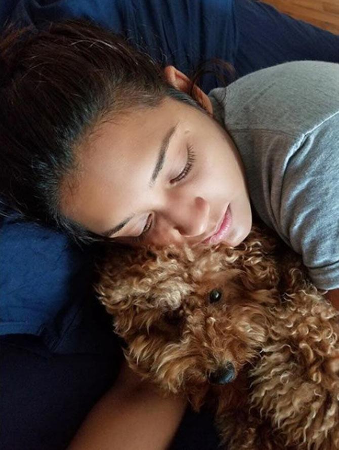 Dipika Pallikal Karthik along with her per dog. Dinesh Karthik always maintains that these two are very close to him.  