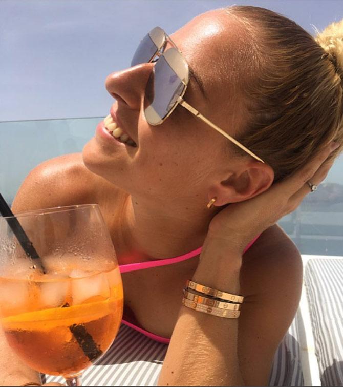 Dominika Cibulkova enjoying a drink