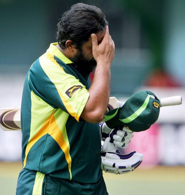 I can't face this: Inzamam-ul-Haq never shed a tear on the cricket field, until his final innings in international cricket. After being dismissed in the 2007 World Cup game against Zimbabwe, Haq walked away in tears, for once showing his emotional side