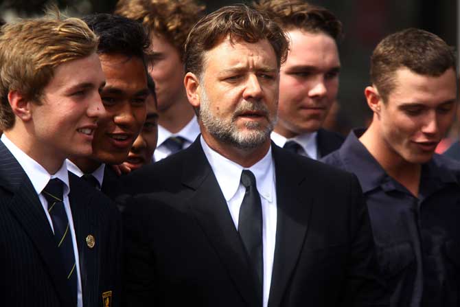Russell Crowe, Martin's cousin, attended the service at Auckland's Holy Trinity Cathedral.