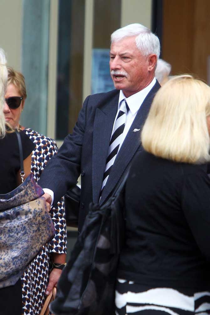 Former New Zealand cricketer Sir Richard Hadlee arrives at the funeral ceremony for former New Zealand Cricketer Martin Crowe at the Holy Trinity Cathedral in Auckland on Friday.