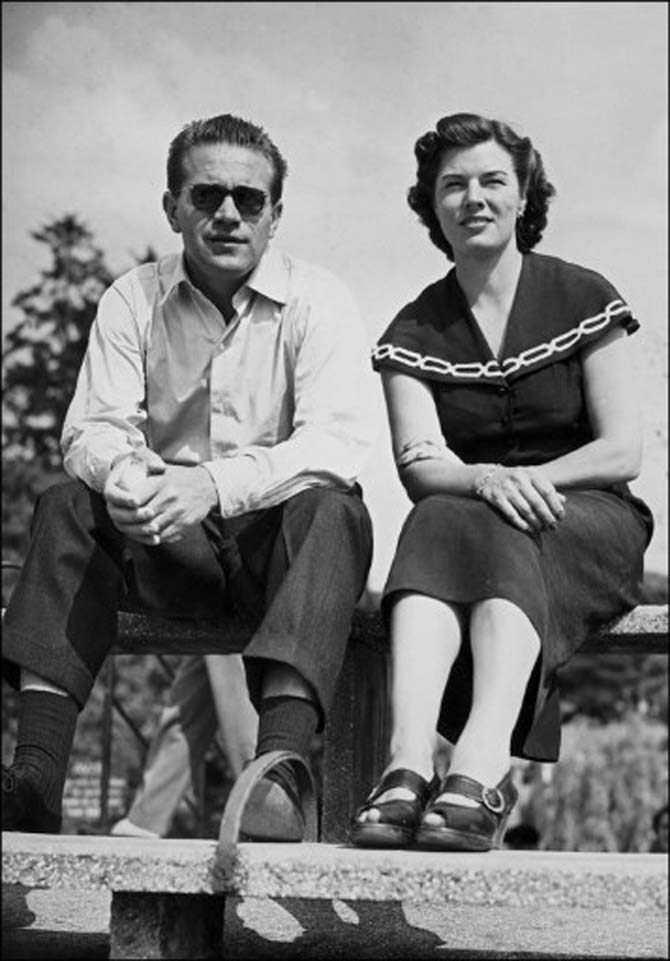 Czech tennis player Jaroslav Drobny sits next to his wife Rita, herself a former tennis player