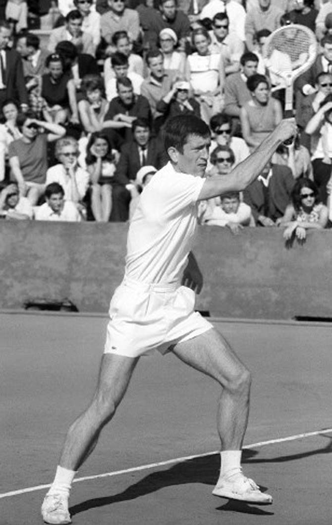 French tennis player Francois Jauffret is in action during his match against Yougoslavian Spear