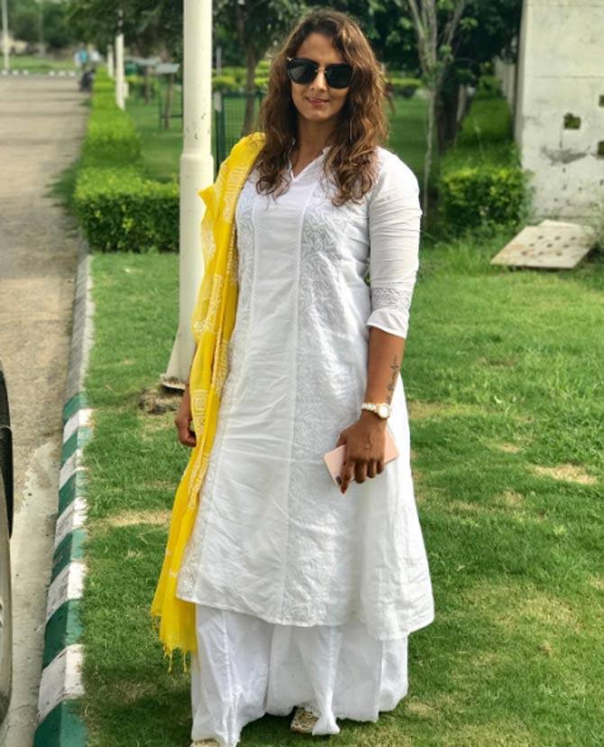 Geeta Phogat dons a traditional salwar kameez - something that is not part of her usual attire