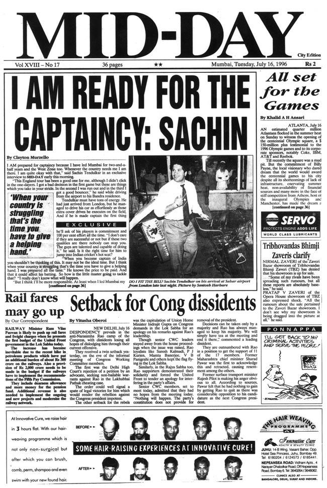 Sachin Tendulkar on the cover of MiDDAY over the years - July 16, 1996