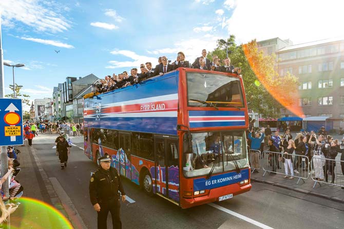 The Iceland team went around Reykjavik on an open top bus and greeted their fans.