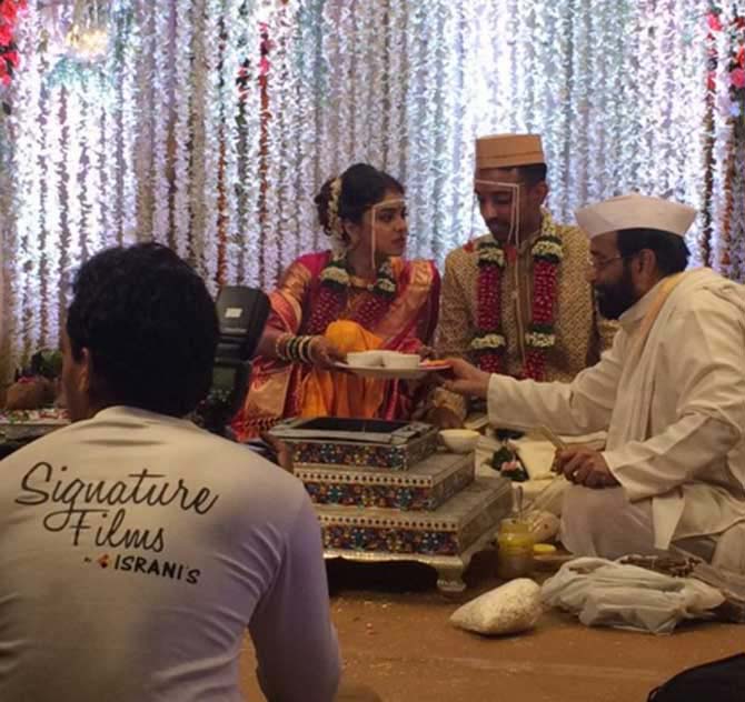 The couple during their marriage rituals.  Pic/Ajinkya Rahane Twitter account
