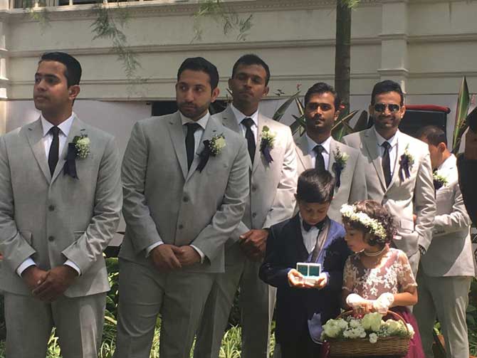 Bollywood actress Juhi Chawla, who attended the event, tweeted, 'And amongst the Best men is the soon to be married .. Happily grinning away .. Irfan Pathan'. Pic/ Juhi Chawla Twitter account