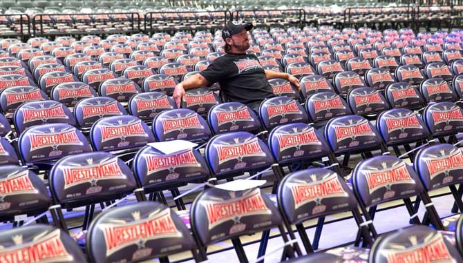 AJ Styles in the arena before WrestleMania 32