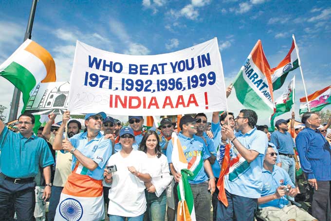 Fans at Super Sport Park in Centurion display India's awesome World Cup record before the 2003 game