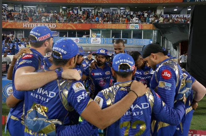 Mumbai Indians cricket team during a huddle